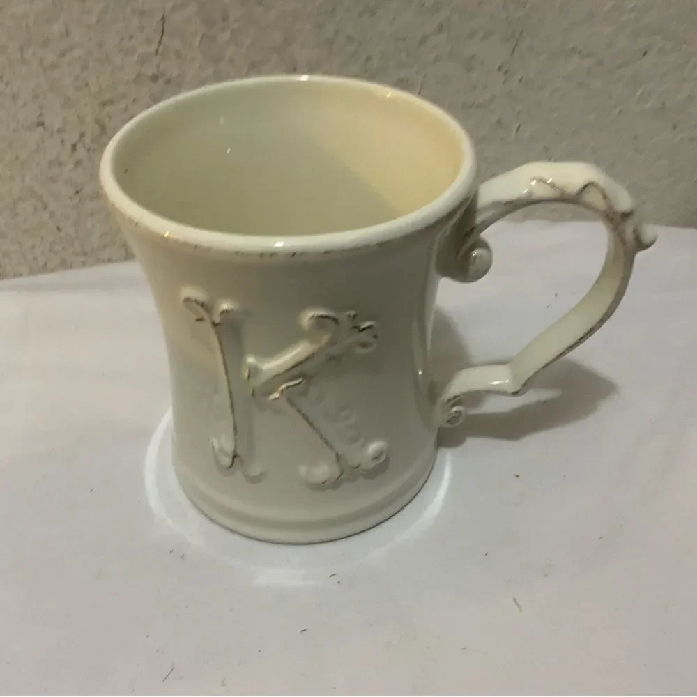 Pier 1 Mug Letter K Monogrammed Antique White Elizabeth Coffee Mug Tea Cup